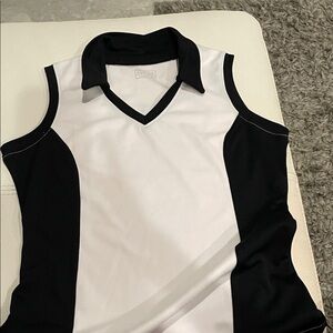 Black and White Sleeveless Polo Shirt by ASPIRE